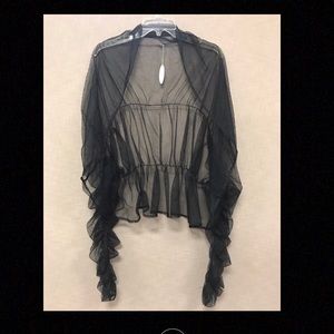 Long Sleeve Black Rouched Tulle Shrug